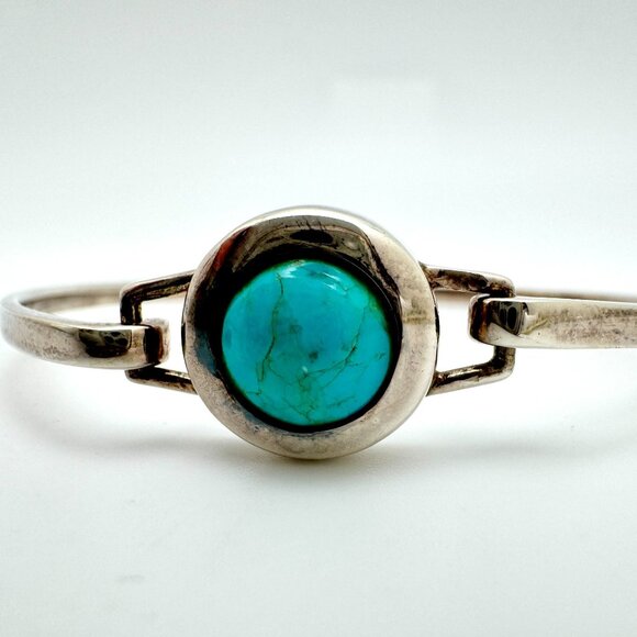 Vtg Taxco Sterling Silver Turquoise Bracelet Mexico 6.5 Inch - Picture 7 of 9
